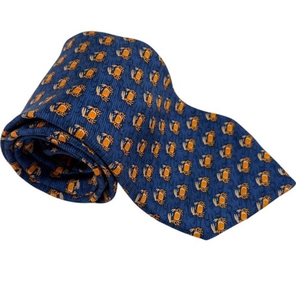 Tommy Hilfiger Blue Neck Tie with Orange Crabs 100% Silk
